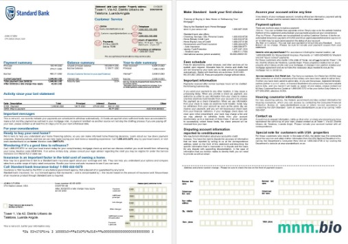 USA Standard Bank wyciąg z kredytu hipotecznego w formatach Word i PDF, 2 strony